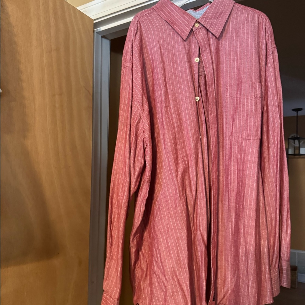 XL Chaps long sleeve button down shirt, pink with white stripes.